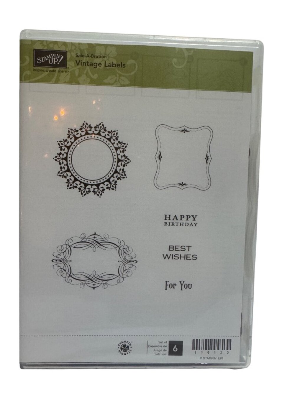 Stampin Up Vintage Labels Rubber Stamps Set Of 6 Best Wishes Happy Birthday